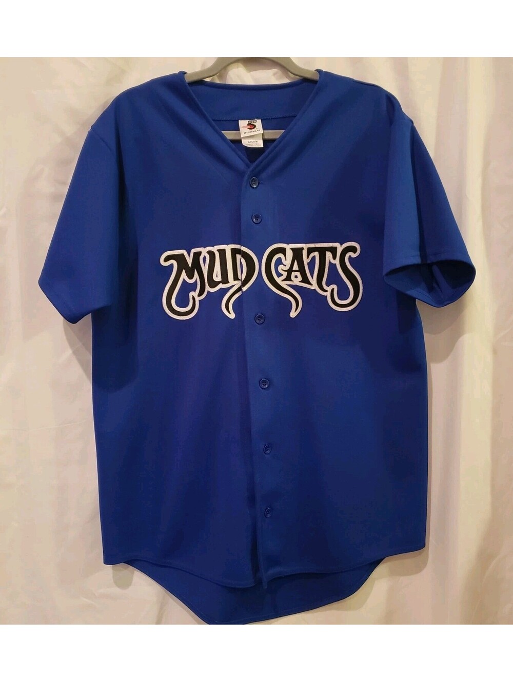 Mud Cats #4 Baseball Jersey High 5 Sportswear Blue Button Front Size M